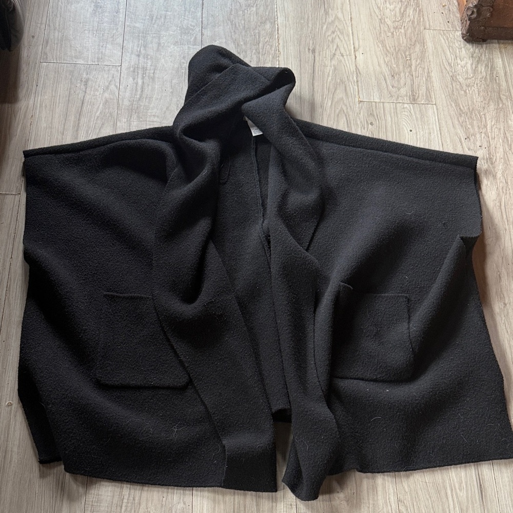 Free People Black Hooded Knit Wrap with Patch Pockets - Picture 2 of 3